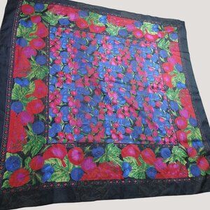 Vintage Berkshire Silken Polyester Scarf Bold Fruit Print Design Red Blue Green